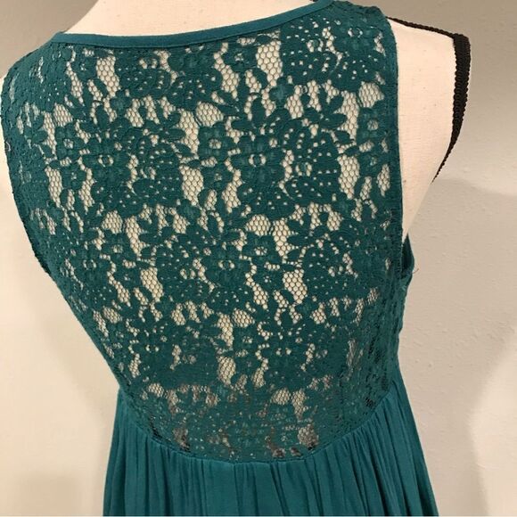 Emerald color lace sleeveless mini dress / tunic - Picture 3 of 10